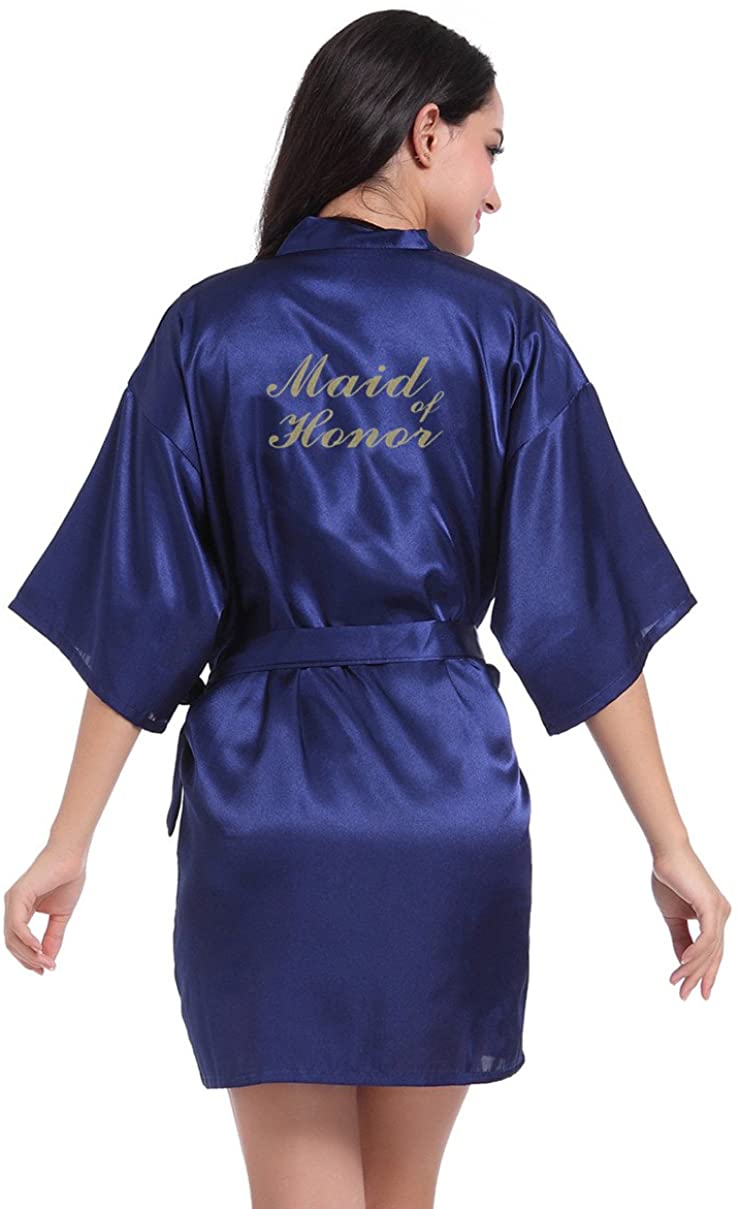 Price:$19.89 Honeystore Women's Short Kimono Robes for Bride Bridesmaids Maid of Honor at Amazon Women’s Clothing store