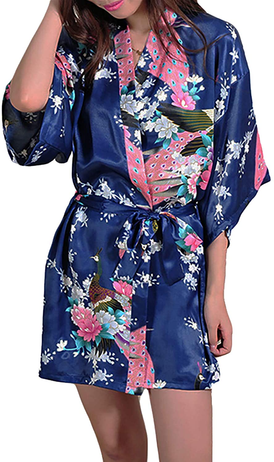 Price:$17.50 Womens Short Floral Silk Kimono Robe, Sizes 2 to 18 at Amazon Women’s Clothing store