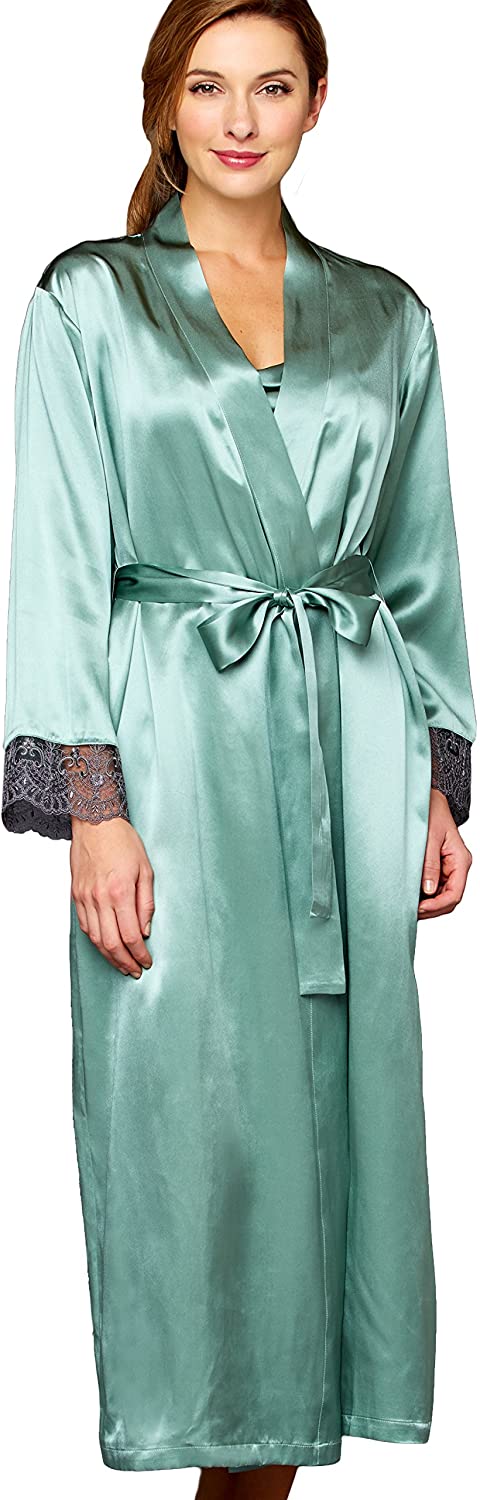 Price:$285.00 Julianna Rae Women's Silk Robe, Full Length, Lace Trim, 2 Pocket, Le Soir Dream at Amazon Women’s Clothing store