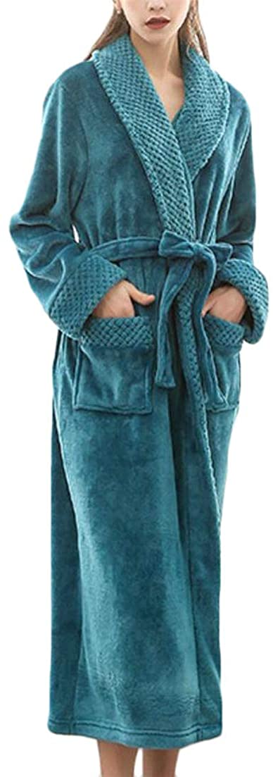 Price:$31.93 Cromoncent Women Plus Size Flannel Robe Housecoat Nightie Long Fall Winter Bathrobe Blackish Green 3XL at Amazon Women’s Clothing store