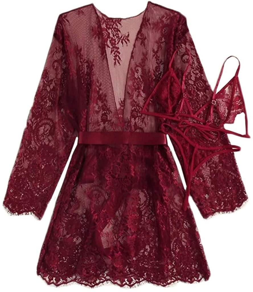 Price:$18.67 3 Pcs Satin Silk Pajamas Cardigan Nightdress Bathrobe Ladies Robes Underwear Sleepwear at Amazon Women’s Clothing store