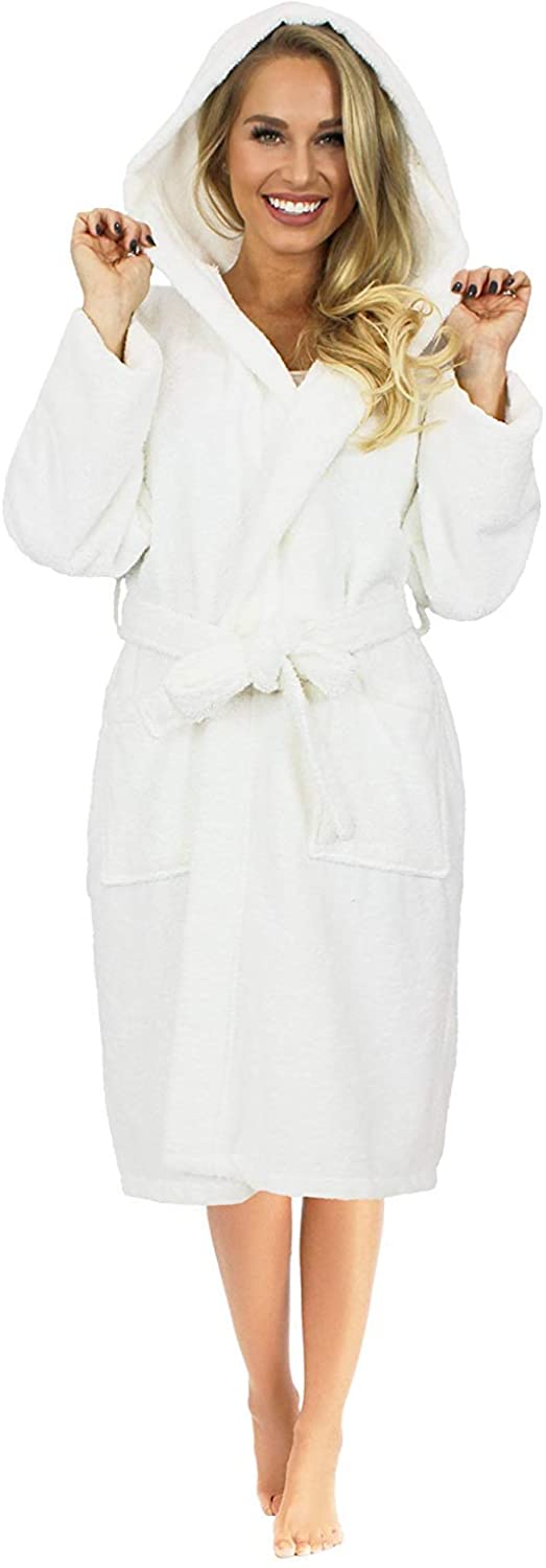 Price:$34.95 Indulge Premium Linen Terry Hooded Bathrobe Men Women, 100% Cotton, Made in Turkey at Amazon Women’s Clothing store