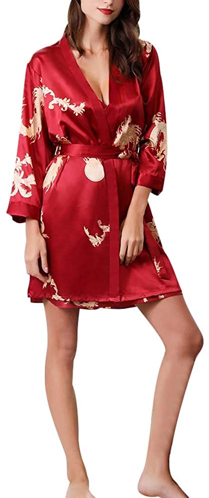 Price:$25.99 Womens & Mens Bathrobes 2pcs Sleepwear Sets Couples Silk Forged Robe at Amazon Women’s Clothing store