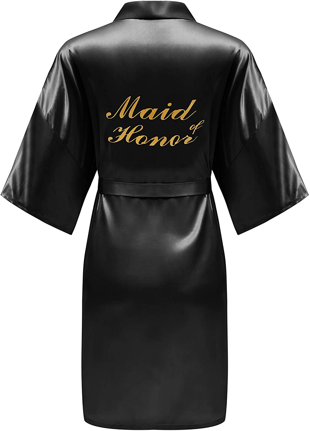 Price:$13.99 ALHAVONE Women's One Size Glittering Bride Bridesmaid Silky Short Kimono Robe Solid Color for Wedding Getting Ready (Black, Maid of Honor) at Amazon Women’s Clothing store