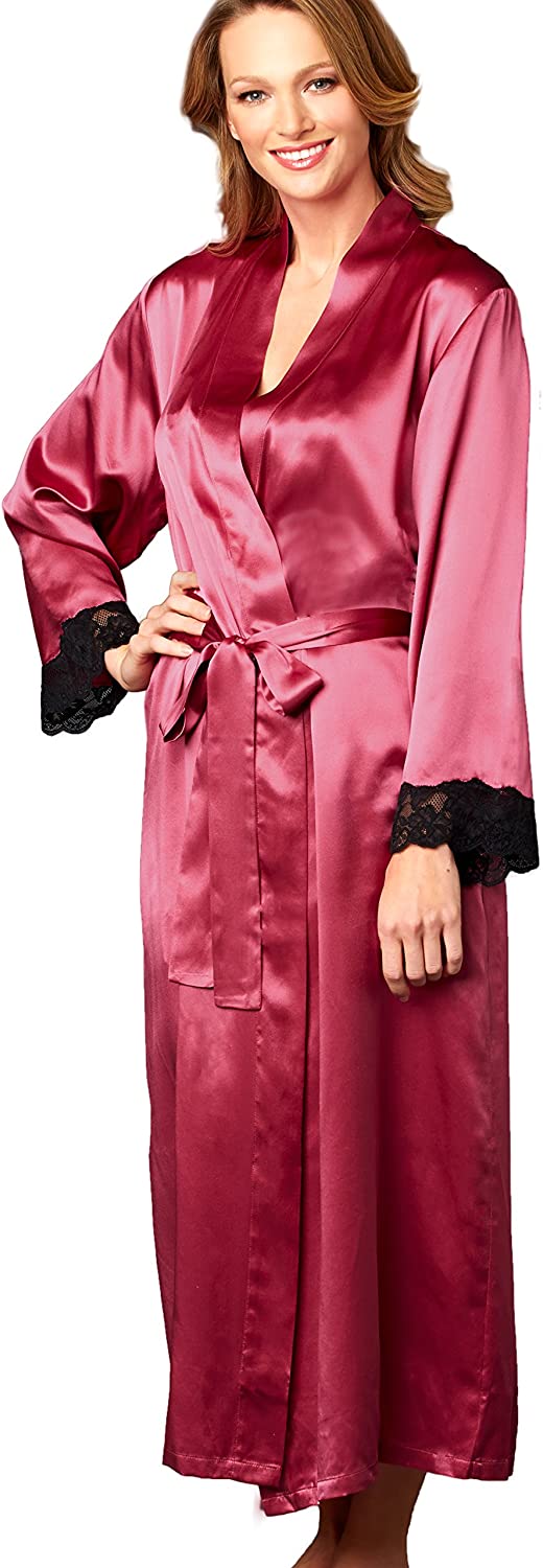 Price:$283.00 Julianna Rae Women's Silk Robe, Lace Trim, Side Seam Pockets, Le Tresor, Lingerie, Beautiful Gift Packaging at Amazon Women’s Clothing store