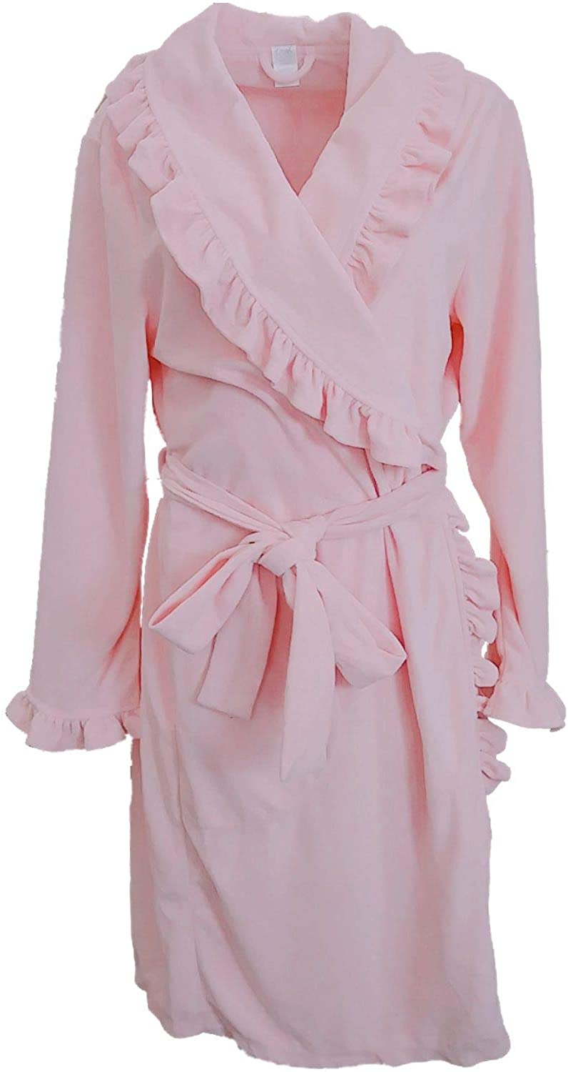 Price:$32.99 Womens Plush Pastel Pink Bathrobe Pocketed House Coat Bath Robe at Amazon Women’s Clothing store
