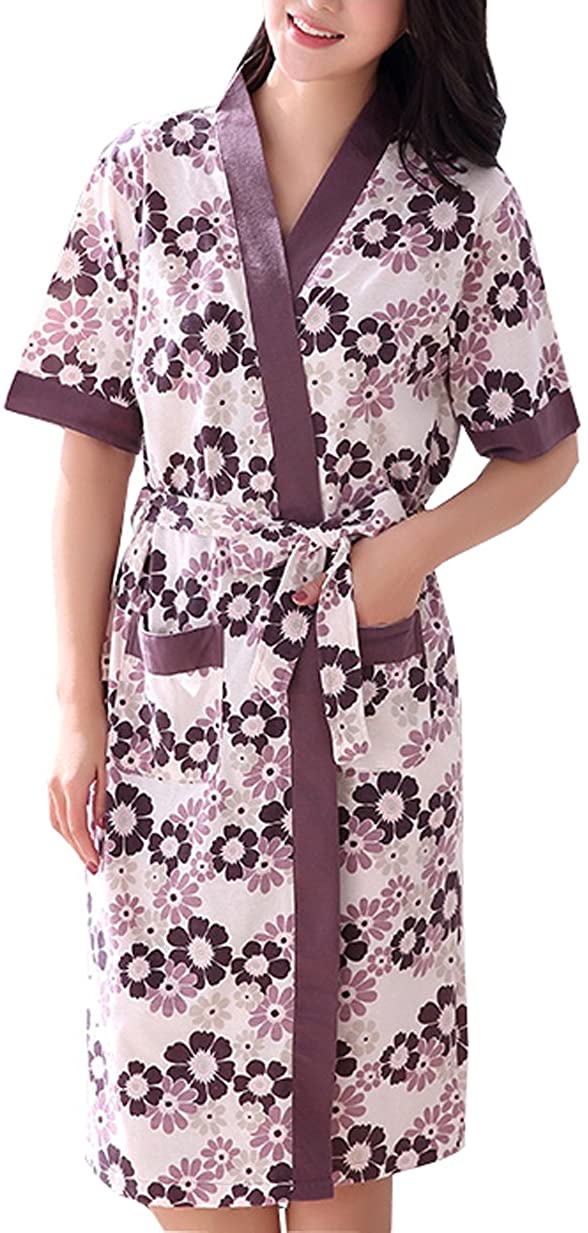 Price:$28.99 KM Women Summer Short-Sleeve Sleepwear Cotton Long Bathrobe at Amazon Women’s Clothing store