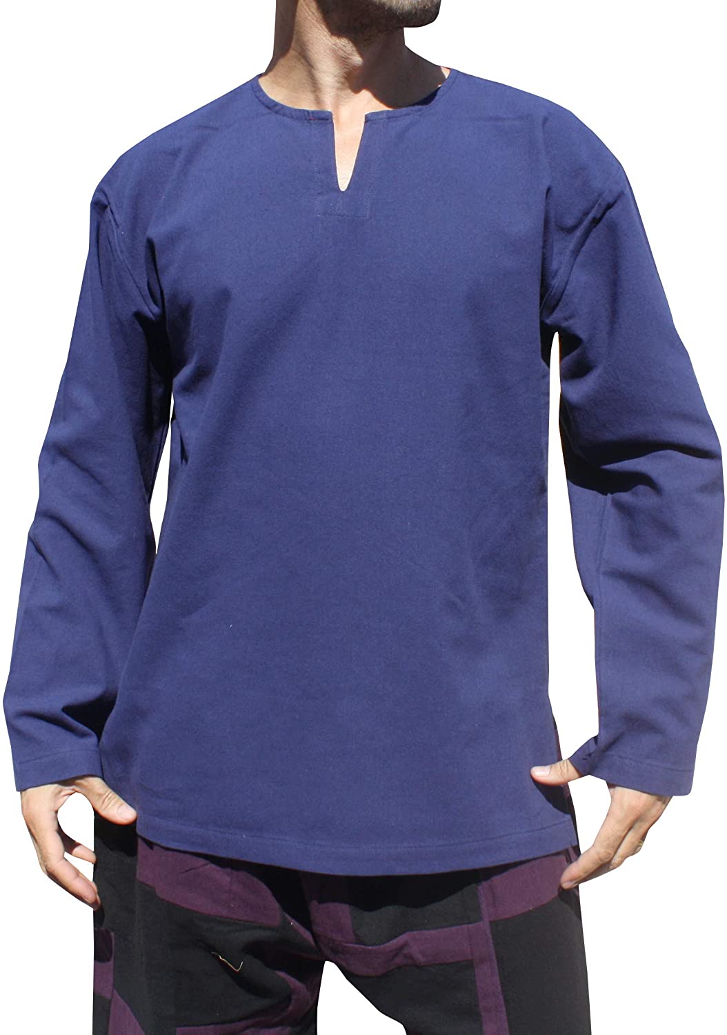 Price:$10.72 RaanPahMuang Brand Soft Summer Textured Cotton Open Slit Collar Long Sleeve Shirt at Amazon Women’s Clothing store