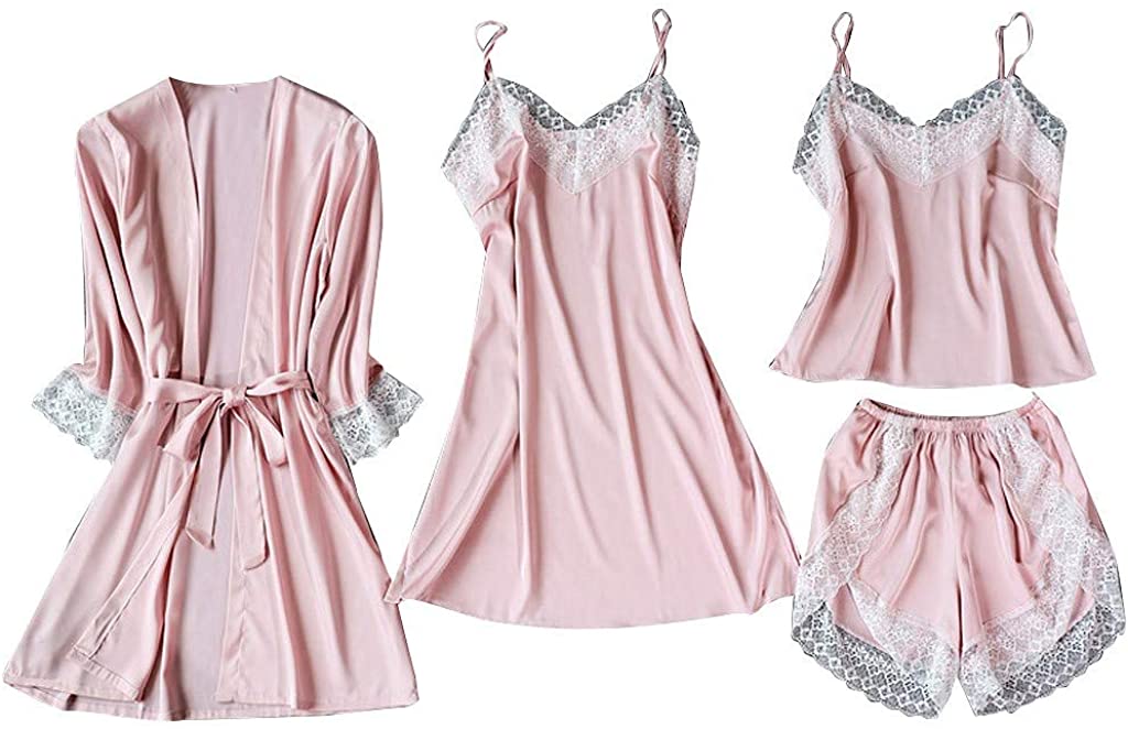 Price:$4.95    Pajamas Sets, Women's Camisole Pajamas, Night Skirt, Five Sets of Silk Satins Lace Sleepwear Dress Robe & Shorts  Clothing