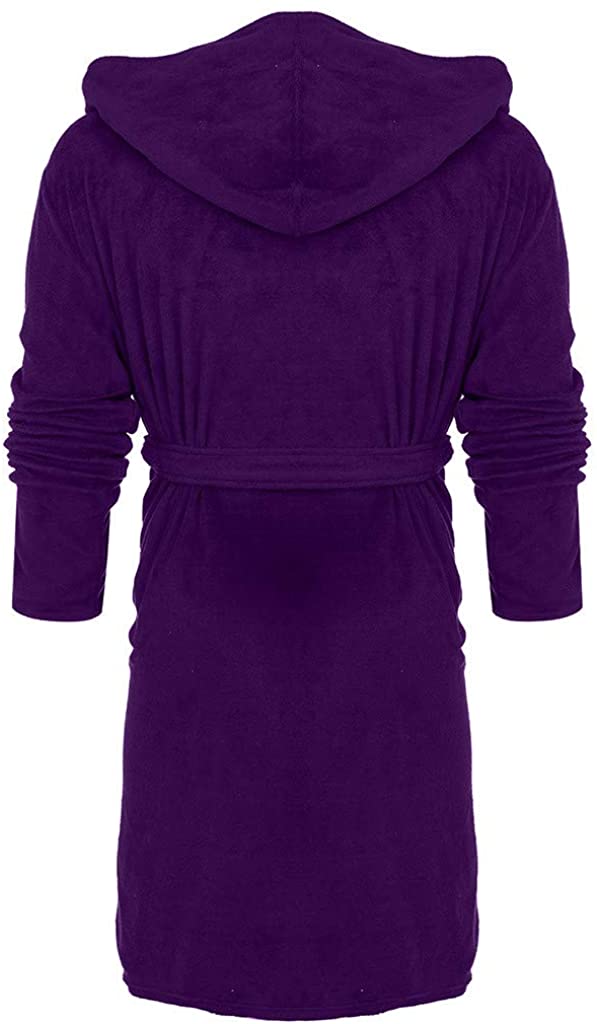 Price:$6.78 Womens Nightgowns, Hooded Pockets Belt Solid Color Robe Pajama Bath Sleep Long Cotton Flannel Fleece Soft Warm at Amazon Women’s Clothing store