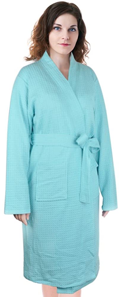 Price:$17.99 Women's Waffle Bathrobe, Lightweight Spa Sleep Robe Cotton Kimono Knee Length Dressing Gown at Amazon Women’s Clothing store