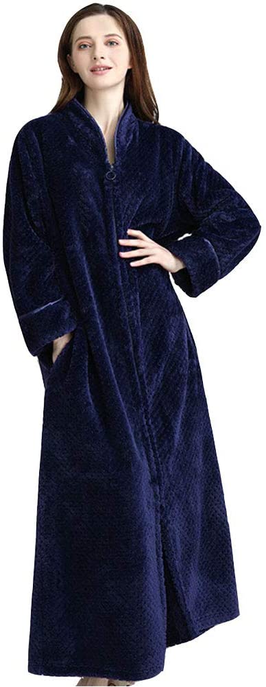 Price:$51.99    JIN Fleece Dressing Gown Full Length Zip Up Fluffy Bathrobe Long Sleepwear for Mens and Womens Soft Winter Morning Housecoat,G-XL  Clothing
