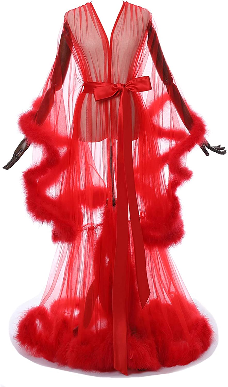 Price:$9.99 Kumeng Wedding Sexy Feather Robe Bridal Upgraded Illusion Tulle Long Scarf New Custom Made at Amazon Women’s Clothing store