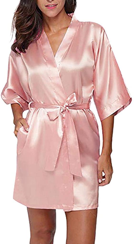 Price:$0.99 BingYELH Womens Satin Robe 3/4 Sleeve Sleepwear Soft Kimono Robe Warm Shower Bathrobe Short at Amazon Women’s Clothing store