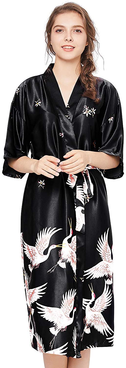 Price:$14.99 Miureal Women's Satin Kimono Robe Short Sleeve Silk Bridesmaid Wedding Party Nightgown Sleepwear at Amazon Women’s Clothing store