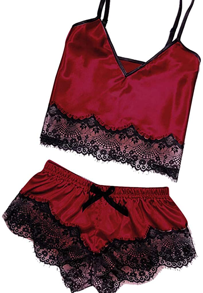 Price:$3.88    Ridkodg Womens Satin Sling Sleepwear, Sexy Lingerie Lace Bowknot Nightdress Underwear  Clothing