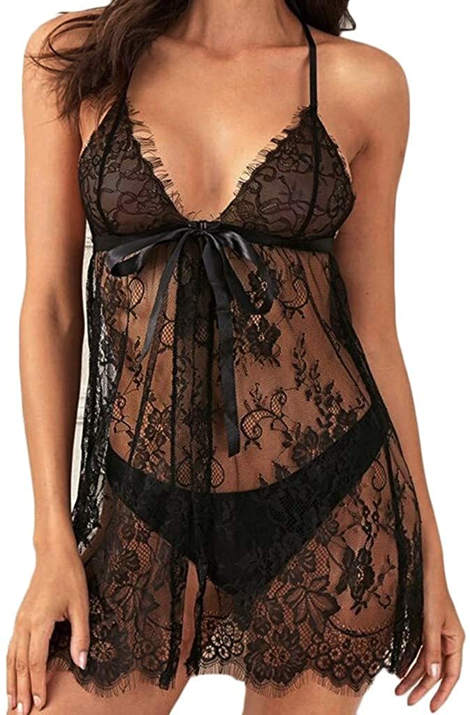 Price:$7.79 Women's Sexy Home Lingerie, Plus Size V-Neck Backless Halter Nightdress Lingerie Set Underwear S-3XL at Amazon Women’s Clothing store