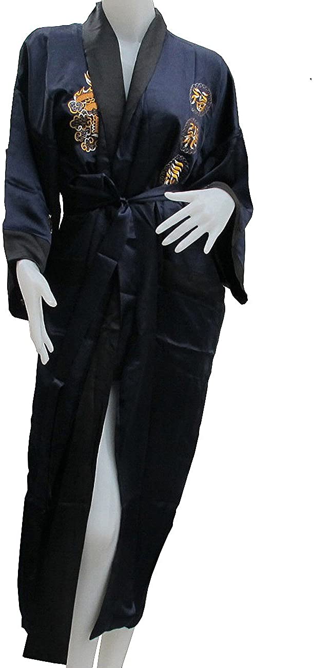 Price:$45.95 Authentic Thai Dragon Kimono- Reversible- Navy Blue Color at Amazon Women’s Clothing store  Bathrobes