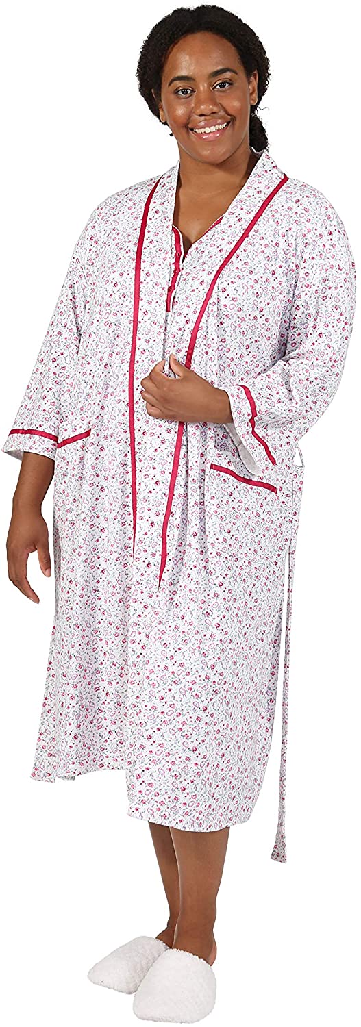 Price:$43.00 La Cera Women's Plus Size Pink Floral Robe at Amazon Women’s Clothing store