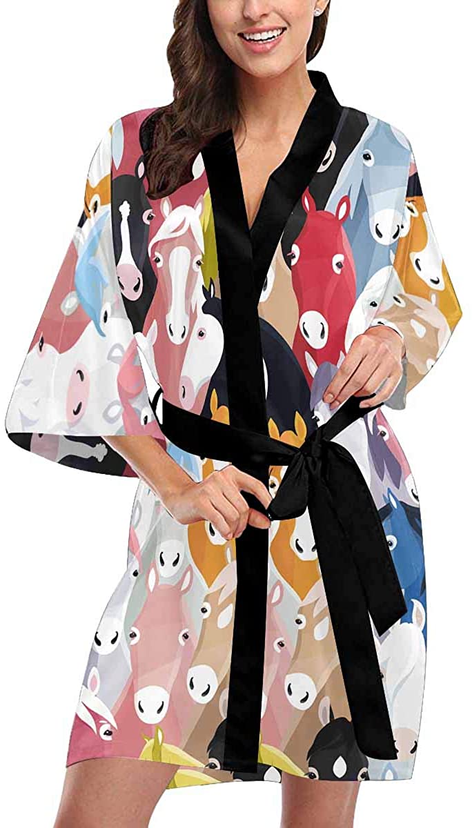 Price:$42.99 Custom Cartoon Colorful Horse Women Kimono Robes Beach Cover Up for Parties Wedding (XS-2XL) at Amazon Women’s Clothing store