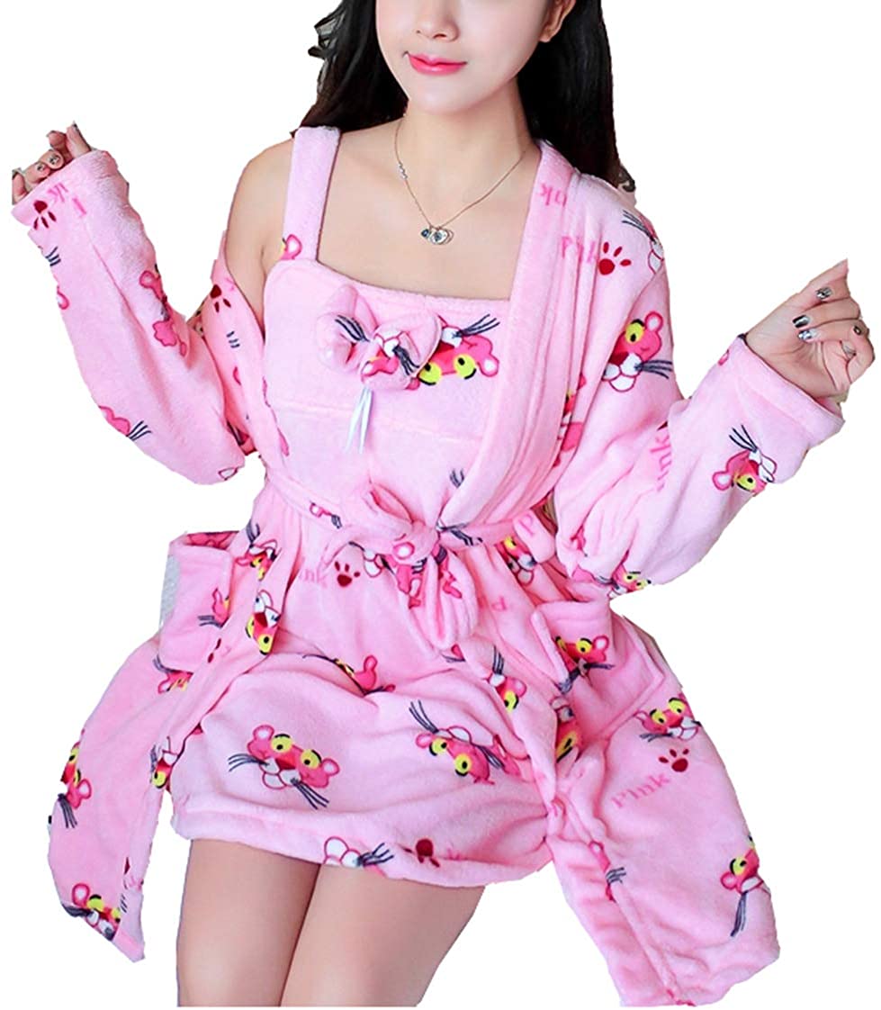 Price:$38.98 Femaroly Women Sexy Nightdress Bath Robe Two-Piece Cartoon Cute Fleece Pajamas at Amazon Women’s Clothing store