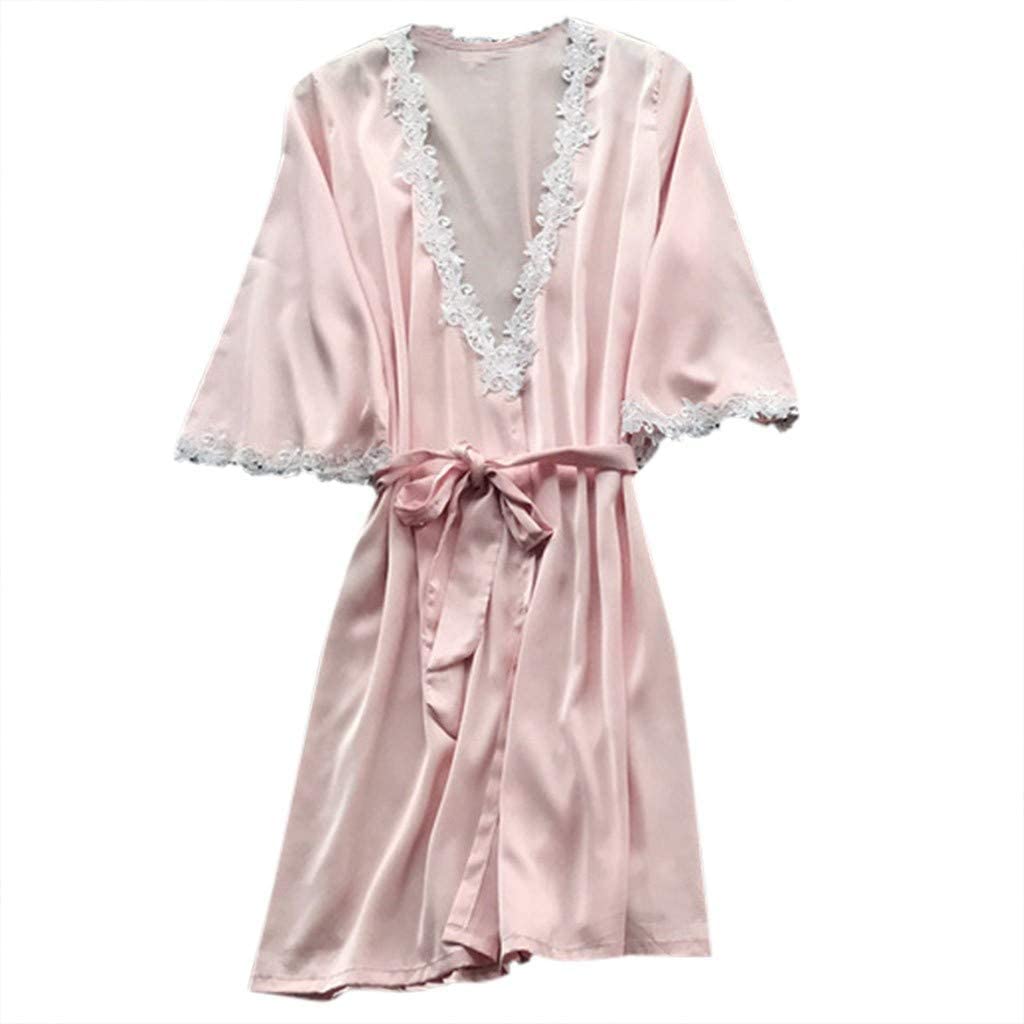 Price:$2.24 Women Plus Size Sexy Satin Lingerie Pajamas Lace Trim Sleepwear Belt One Piece Kimono Robe Nightdress at Amazon Women’s Clothing store