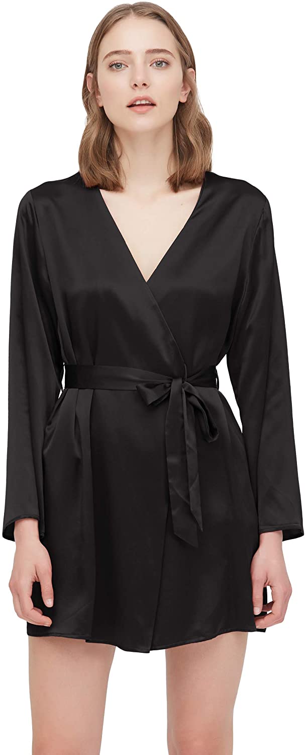 Price:$249.00 LilySilk Women's Silk Robe for Summer Short Collarless Vintage 100% Silk 22 Momme at Amazon Women’s Clothing store
