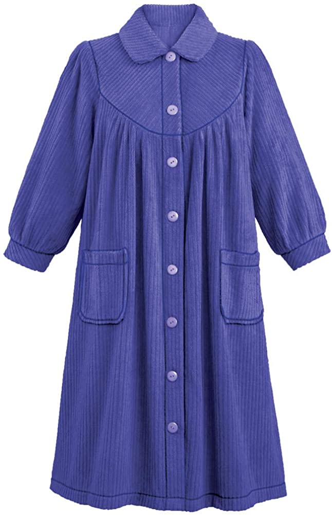 Price:$25.98 Plush Textured Fleece Button-Front Robe with Pockets - Comfortable Lounge Outfit at Amazon Women’s Clothing store