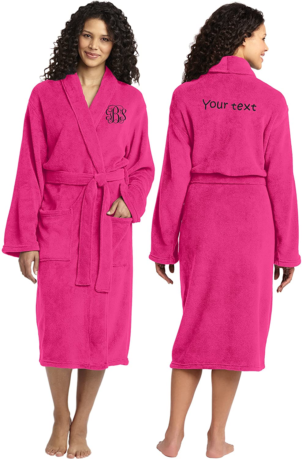 Price:$83.99 Personalized Plush Microfleece Robe Embroidered Front and Back, Smoke at Amazon Women’s Clothing store