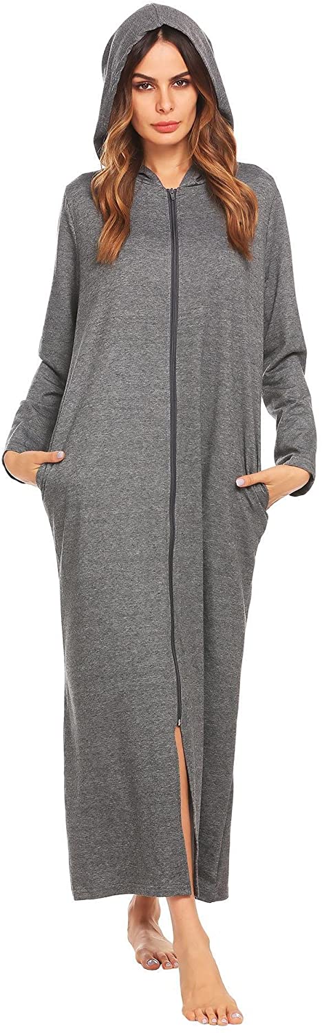 Price:$25.99 Goldenfox Women Long Sleeve Zip-Front Hoodie Bathrobe Sleepwear Long Robe S-XXL at Amazon Women’s Clothing store