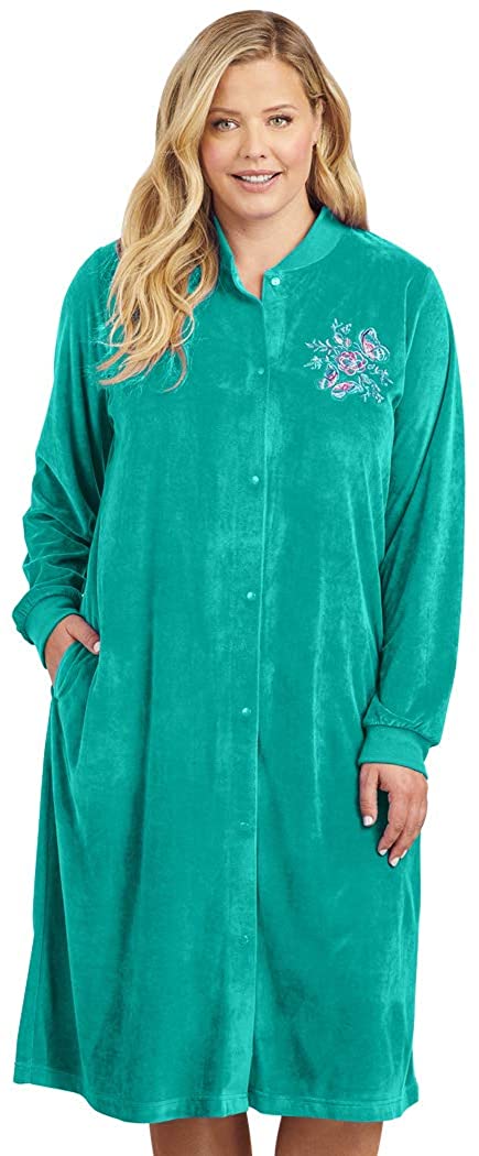 Price:$26.99 AmeriMark Womens Fleece Robe with Pockets Embroidered Trim Bathrobe Lounger at Amazon Women’s Clothing store
