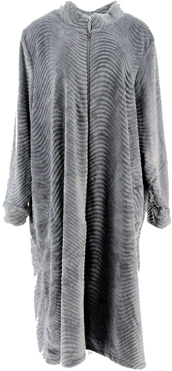 Price:$39.98 Stan Herman Silky Plush Trimmed Wave Long Zip Robe Charcoal S New A294379 at Amazon Women’s Clothing store