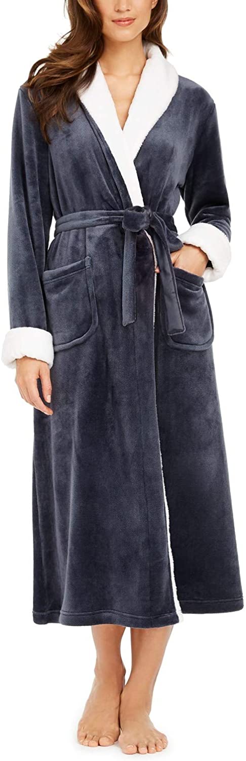 Price:$39.99 Sesoire by Miss Elaine Women's Long Sleeve Fleece French Knit Robe with Waist Tie at Amazon Women’s Clothing store
