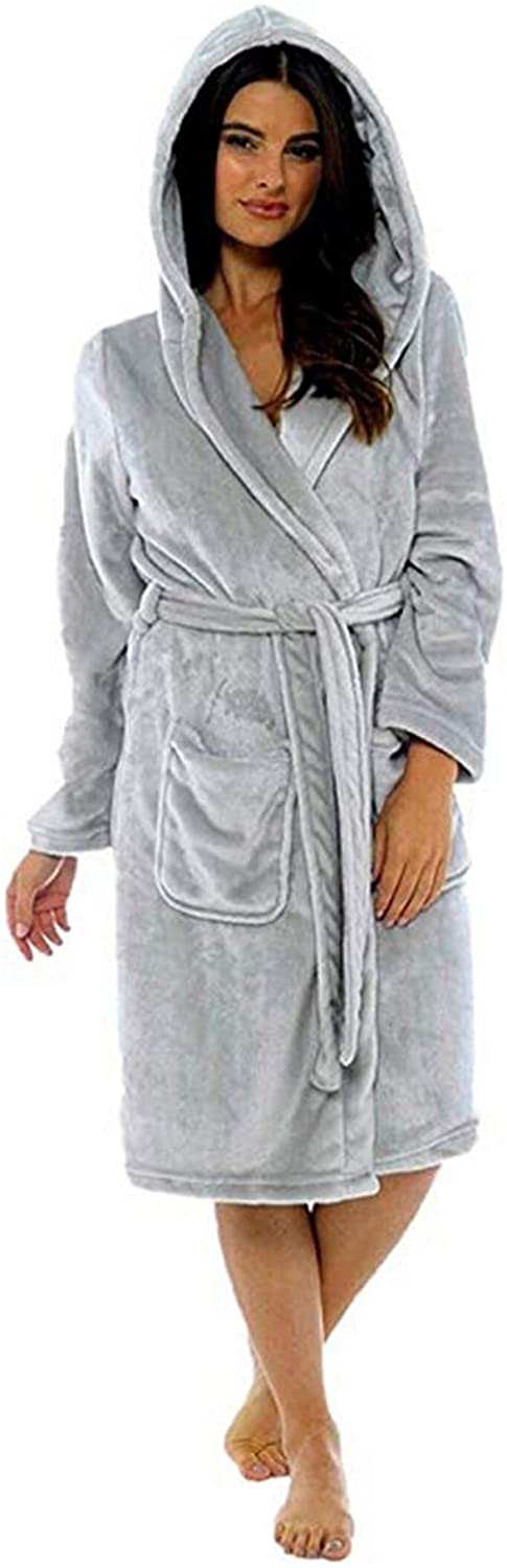 Price:$23.99 Fanteecy Women's Warm Fleece Robe with Hood, Long Plush Bathrobe Spa Robe Nightgown Ladies Pajamas Sleepwear Housecoat at Amazon Women’s Clothing store