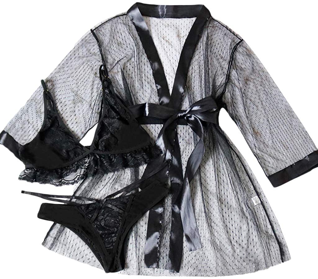 Price:$12.55 Women Sexy Lingerie Plus Size Dot Mesh Underwear Long Sleeve Robe 3-5XL Big Size Wave Point Robe Bathrobe at Amazon Women’s Clothing store