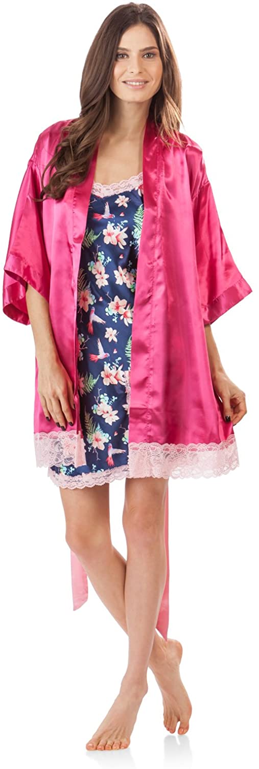 Price:$22.86 Ashford & Brooks Women's 2 Piece Satin Robe and Nightie Set at Amazon Women’s Clothing store