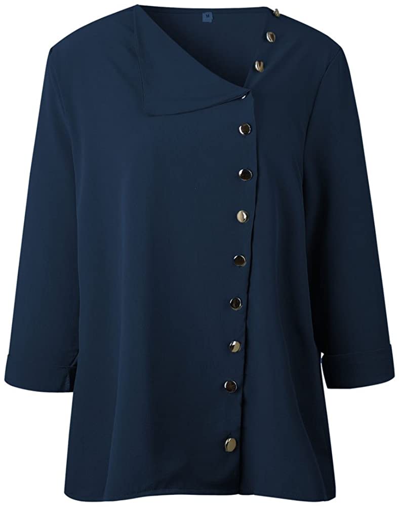 Price:$4.91 Kanku Womens Casual Lapel Neck T-Shirt Ladies Long Sleeve Buckle Blouse Tops at Amazon Women’s Clothing store