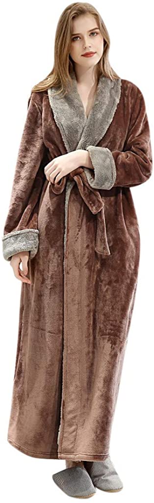 Price:$21.99 Womens Splice Thicken Coral Fleece Robe Bathrobe Gown Pajamas Sleepwear Pocket Men Dressing Gown Soft Plush Bathrobe at Amazon Women’s Clothing store