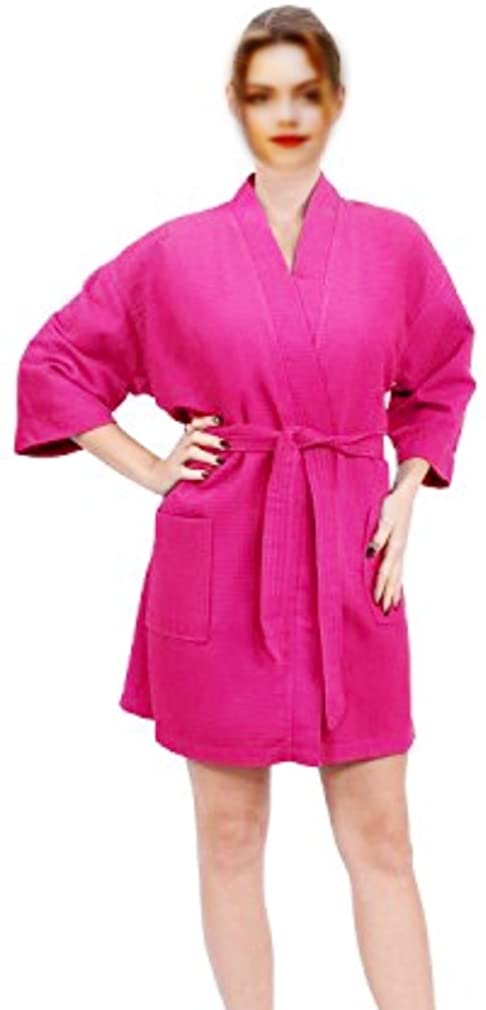 Price:$19.50 ELEGANI Short-Waffle-Robe, Women's Knee Length Waffle-Weave Kimono-Spa-Bathrobe. at Amazon Women’s Clothing store