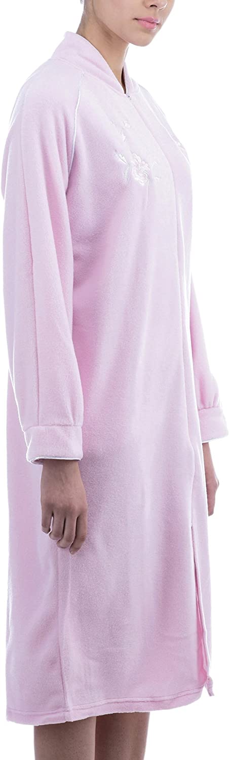 Price:$21.99 Women's Zip-Front Long Fleece Robe by EZI at Amazon Women’s Clothing store