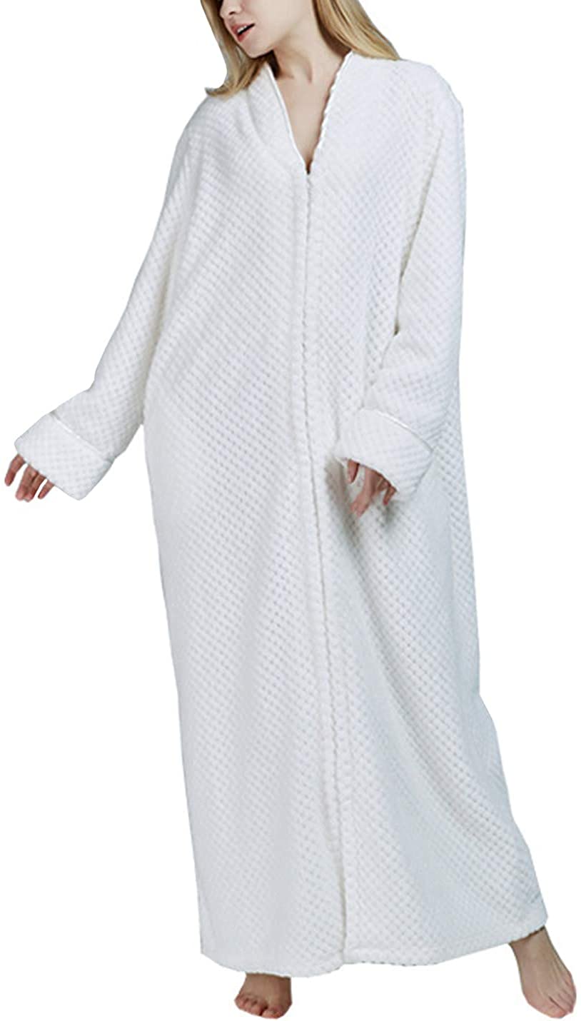 Price:$29.99 Gihuo Women's Winter Cozy Relaxed Fit Zip-Front Fleece Robe Zipper Bathrobe at Amazon Women’s Clothing store