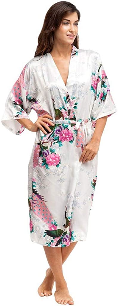 Price:$5.68 Severkill Women Peacock & Blossoms Satin Robe Bridal Dressing Gown Wedding Bride Bridesmaid Kimono Sleepwear at Amazon Women’s Clothing store