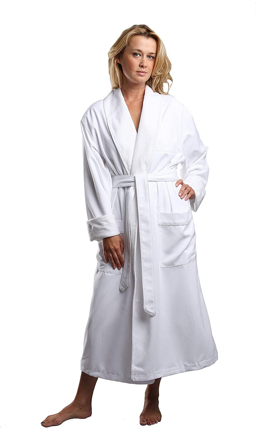 Price:$90.00 MONARCH Terry Lined Microfiber Hotel Robe - Luxury Spa Bathrobe in White/XL Cypress at Amazon Women’s Clothing store