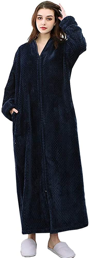 Price:$18.99 Long Hooded Bath Robe for Women Zipper Spa Bathrobe Flannel Nightgown Housecoat at Amazon Women’s Clothing store