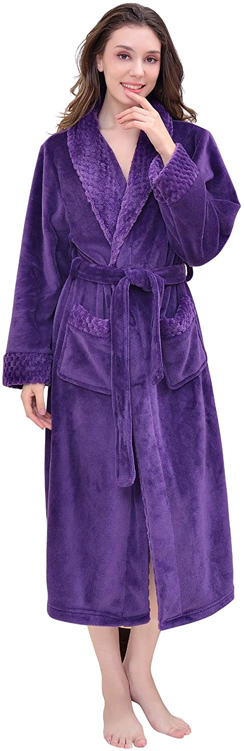 Price:$25.88 LuckyMjmy Women's Plush Fleece Robe Thick Warm Shaggy Solid Bathrobe Dress at Amazon Women’s Clothing store
