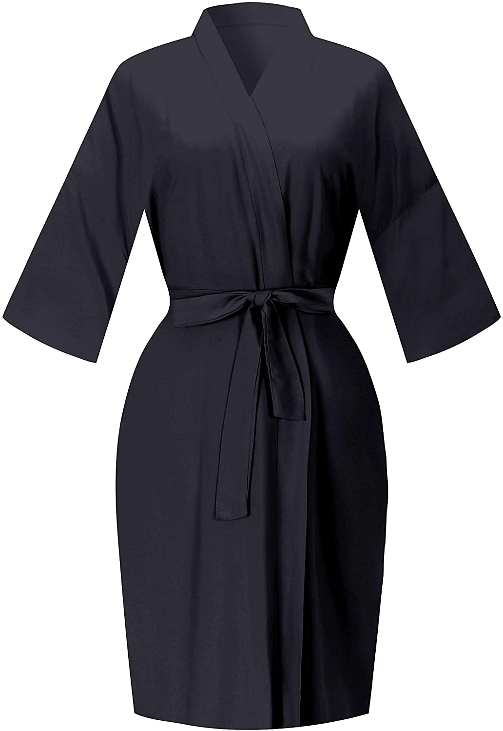 Price:$13.99 SEALINF Women's One Size Solid-Colored Cotton Robe Bathrobe Bridal Kimono Summer Dressing Gown Sleepwear (Black) at Amazon Women’s Clothing store