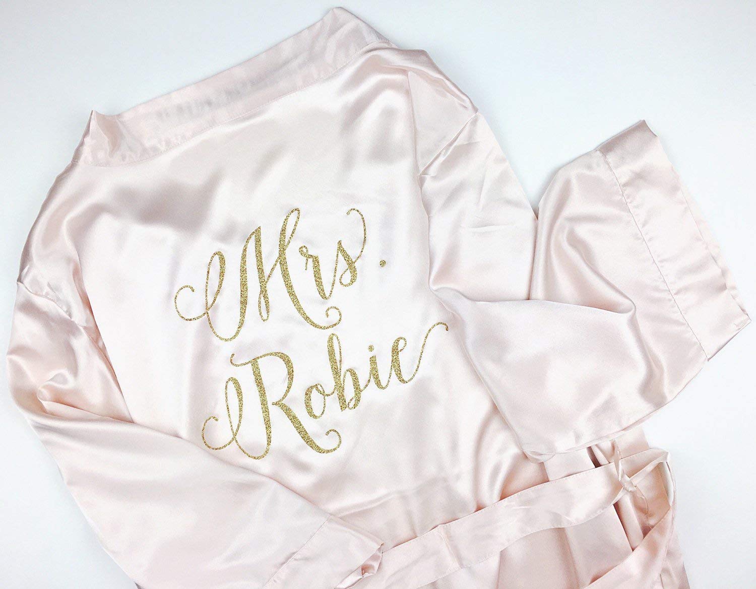 Price:$45.00    Satin Bride Robe - Wedding Day Robe - Glitter Bridal Robe - Bride Satin - Lingerie Shower Gift - Bride Robe - Blush Bride Robe  Clothing