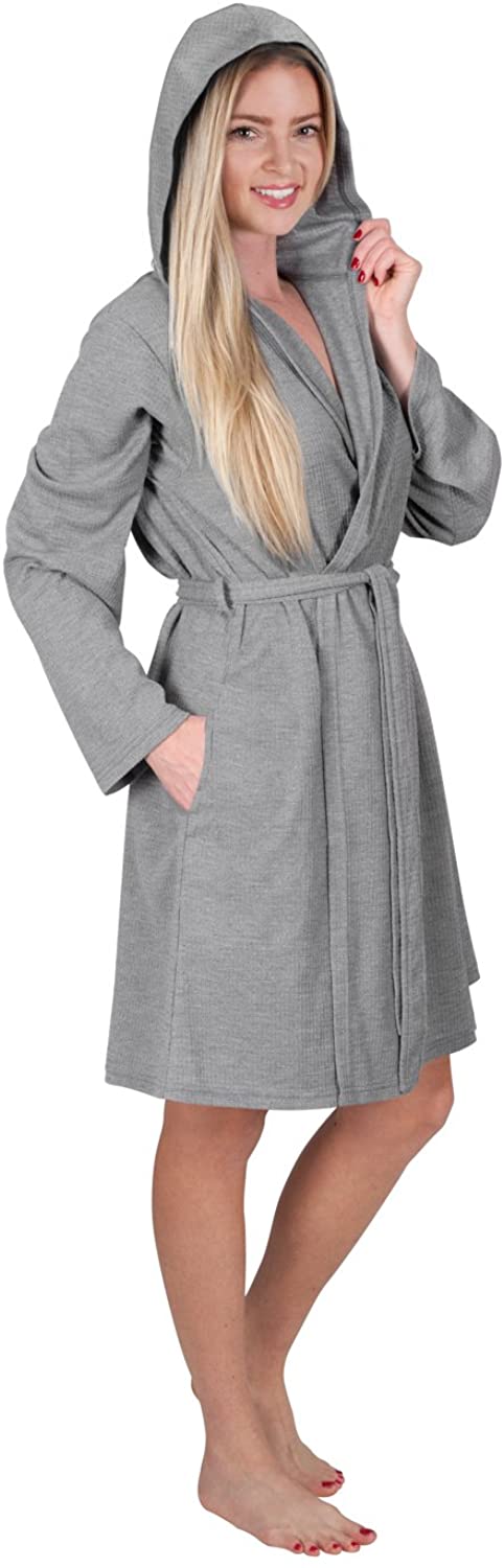Price:$19.97 Women's Short Hooded Robe Ladies Waffle Knit Robe Hoodie Bathrobe Hoodie Wrap Travel Robe at Amazon Women’s Clothing store