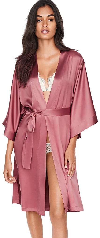 Price:$48.91 Victoria's Secret Satin Kimono Robe Pink Rose M/L at Amazon Women’s Clothing store