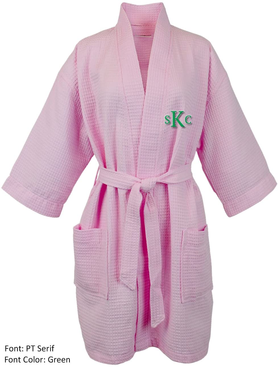 Price:$32.99    BC BARE COTTON Personalized Monogram Make Your Own Custom Thigh Lenght Waffle Kimono Robe - Pink - One Size  Clothing